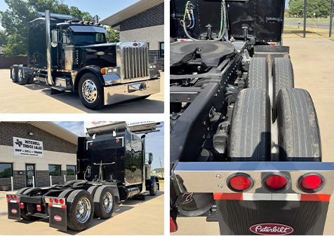 Collage of a black Peterbilt sleeper truck for sale